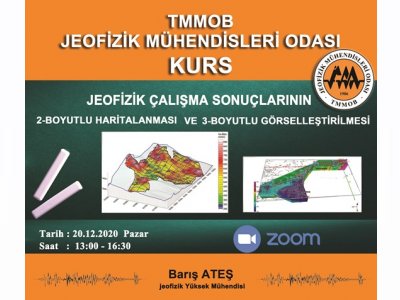 "JEOFİZİK ÇALIŞMA SONUÇLARININ 2 BOYUTLU HARİTALANMASI VE 3 BOYUTLU GÖRSELLEŞTİRİLMESİ" KONULU KURS 20 ARALIK 2020 ANKARA