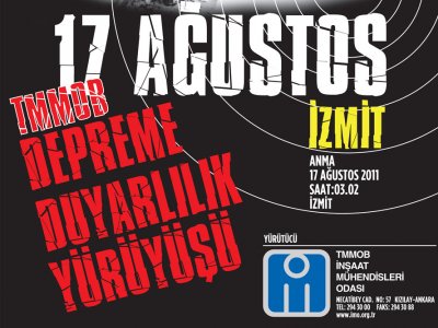 TMMOB DEPREME DUYARLILIK YÜRÜYÜŞÜ 1617 AĞUSTOS&#8217;TA İZMİT&#8217;TE
